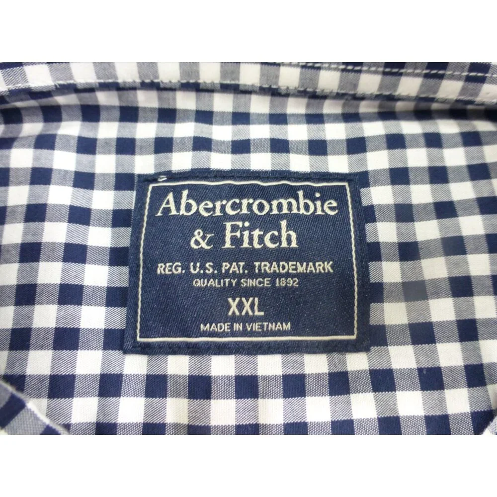 Abercrombie & Fitch Navy Blue‎ Gingham Check Button Down Casual Shirt Xxl Preppy
